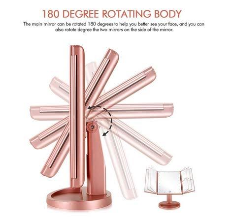 Trifold Makeup Mirror Vanity Mirror with Lights,1X 2X 3X Magnification,Touch Screen,180 Adjustable Rotation,Portable Travel Bathroom Cosmetic Mirror - Jlhbookstore.store