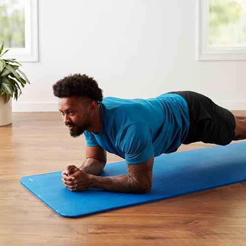 Amazon Basics 1/2 Inch Extra Thick Exercise Yoga Mat with Carrying Strap, Cushioned Support, for Fitness and Gym Workouts