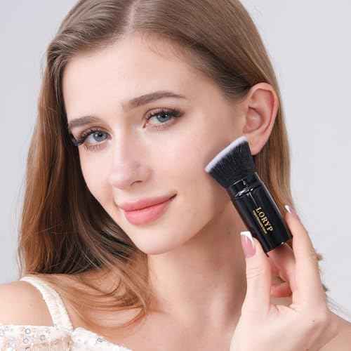 LORYP Retractable Makeup Brush Black Kabuki Foundation Brush for liquid Cream and Powder Makeup 2 Pack Travel Makeup Brush Set