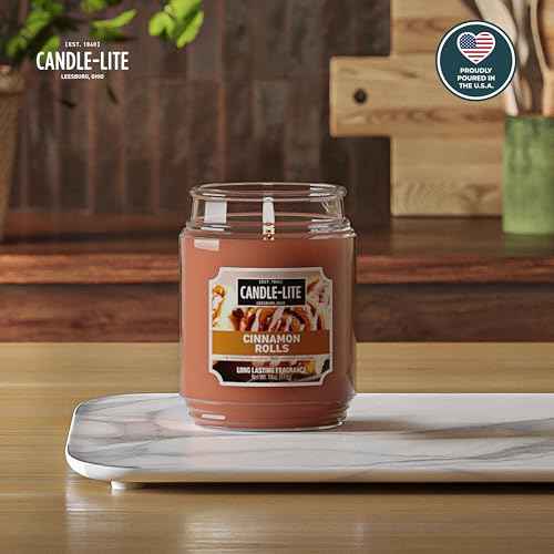Candle-lite Fall Scented Candles, Creamy Vanilla Swirl, 18 oz Jar, Proudly Poured in The USA, Aromatherapy Candle, Single-Wick with 110 Hours of Burn Time, Perfect for Creating a Relaxing Ambiance