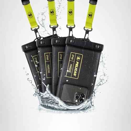 Pelican 2 Pack Marine - IP68 Waterproof Phone Pouch (Regular Size) Floating Waterproof Phone Case - Beach Cruise Ship Travel Essentials - Works w/All Phones - Detachable Lanyard - Black/Hi-Vis Yellow