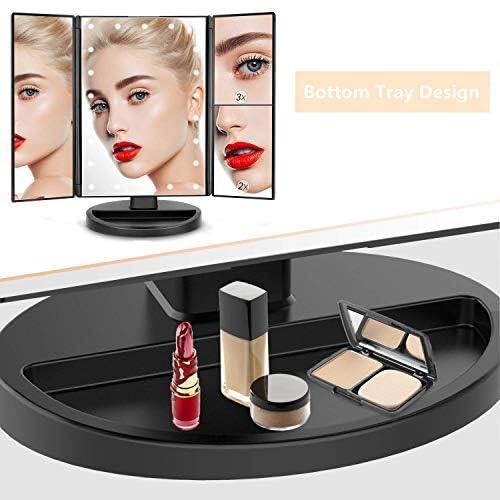 Trifold Makeup Mirror Vanity Mirror with Lights,1X 2X 3X Magnification,Touch Screen,180 Adjustable Rotation,Portable Travel Bathroom Cosmetic Mirror - Jlhbookstore.store
