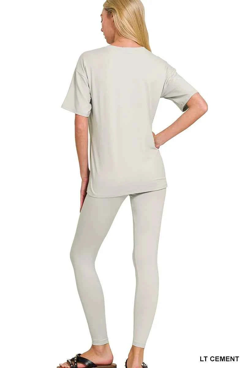 Zenana Brushed Dty Microfiber Short Sleeve Top and Pants Loungewear Set