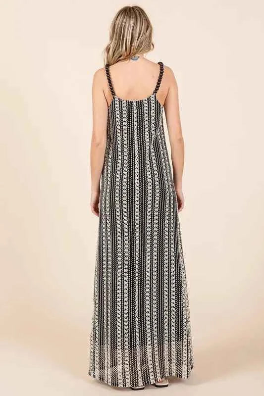 GeeGee Plus Size Striped Scoop Neck Beaded Strap Maxi Cami Dress