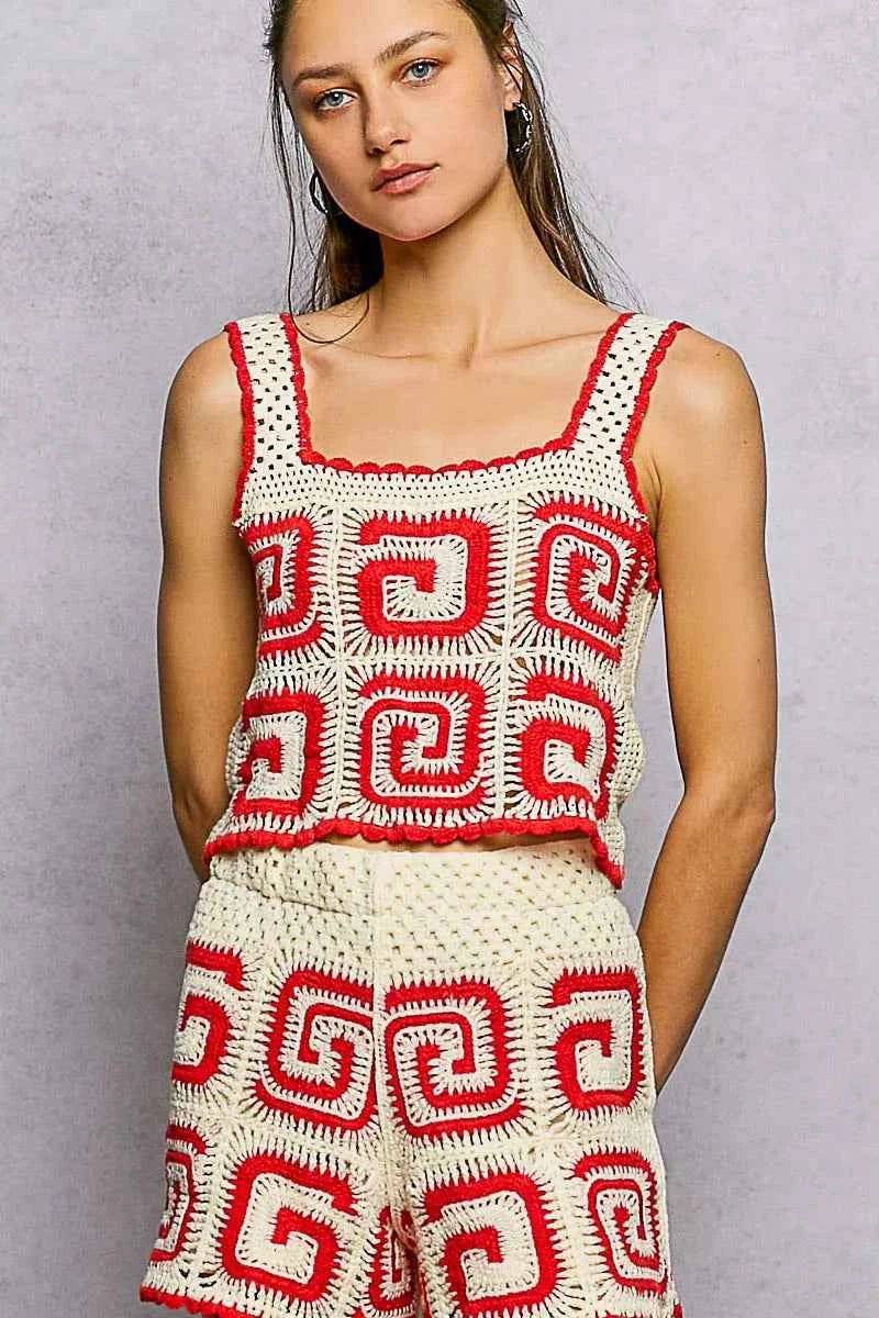 POL Handmade Crochet Cropped Tank with Granny Square Pattern