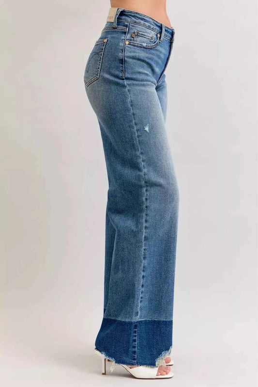 Judy Blue Raw Hem High Waist Column Straight Jeans