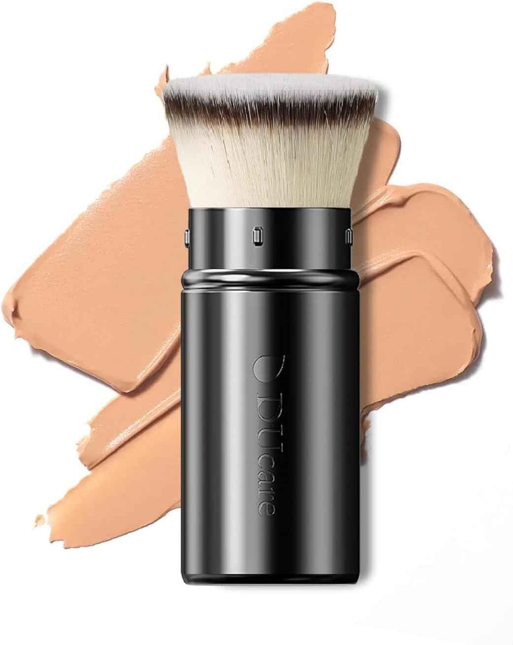 DUcare Kabuki Foundation Brush for Liquid Makeup Flat Top Professional Stick Buffing Blending Mineral Powder Large Face Makeup Brush, Black
