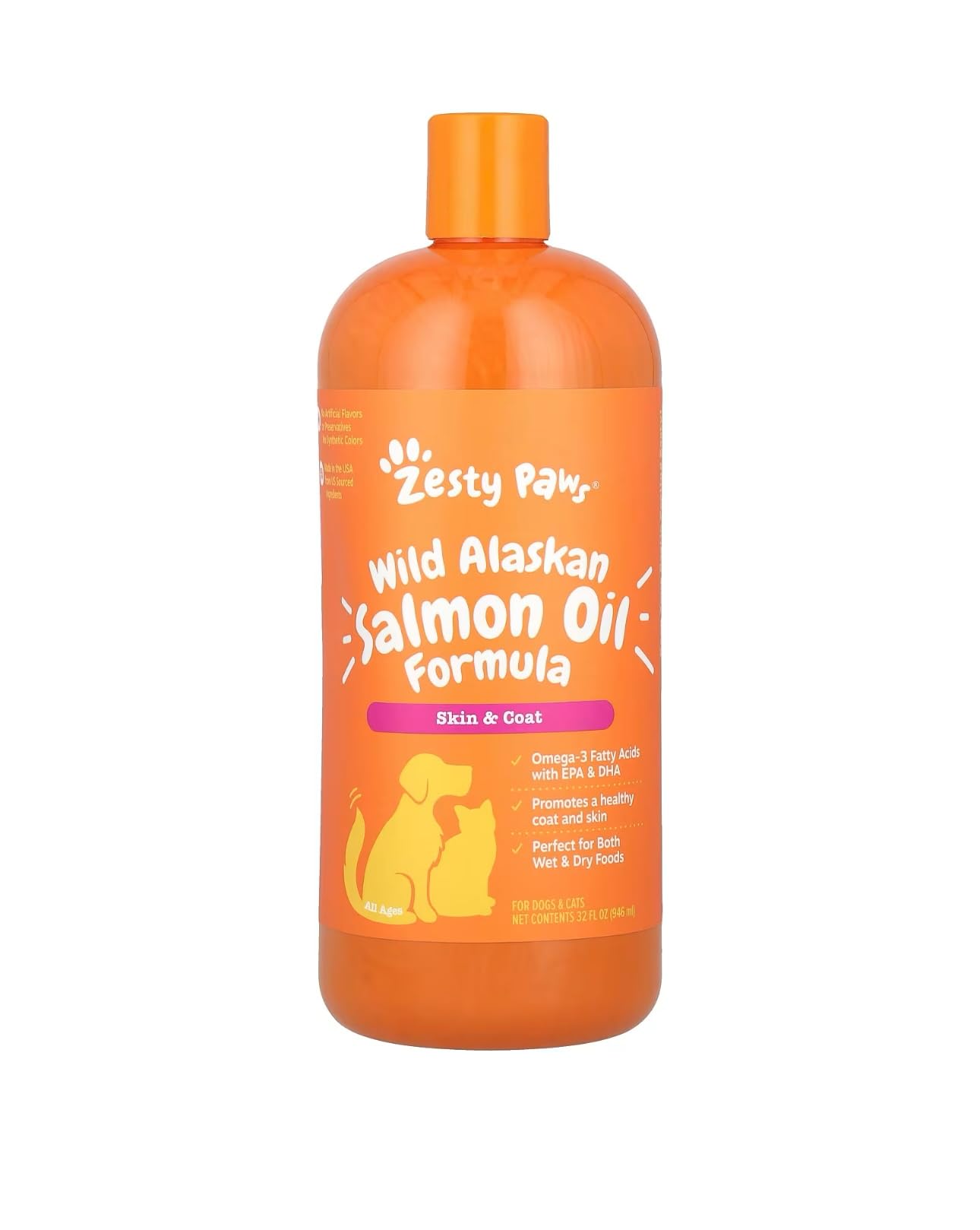 Zesty Paws Wild Alaskan Omega-3 Blend Pollock + Salmon Oil for Dogs and Cats- Skin and Coat Support, Omega 3 Supplement for Pets, 8.5oz