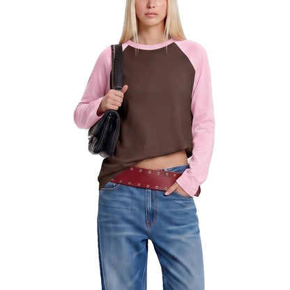 Women Long Sleeve Raglan Shirts Pollover Oversized Baseball Tops