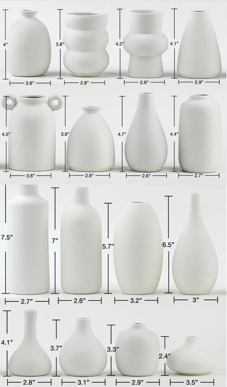 Set of 8 White Ceramic Vases for Dried Pampas Grass Flowers, Aesthetic Boho Modern Decor for Farmhouse Living Room Coffee Table Shelf Fireplace Centerpiece Bedroom Office Desk Home DIY Gifts - Jlhbookstore.store