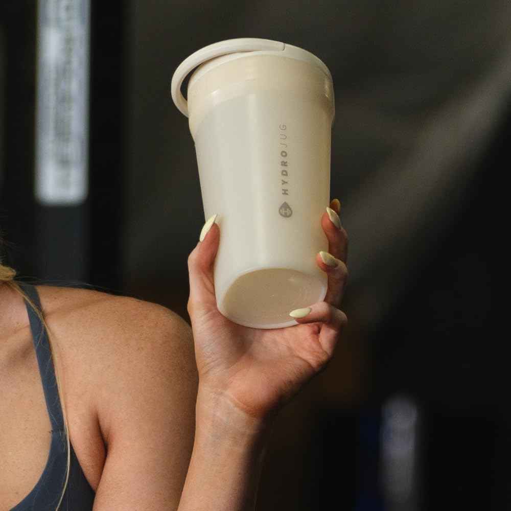 Hydrojug 20 oz Noiseless Shaker Bottle – 100% Leakproof Shaker Cup for Protein Mixes, Pre-Workout & Supplement Shakes – Durable, Easy Clean Design, Cream