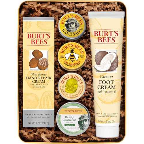 Burt's Bees Christmas Gifts, 3 Body Skincare Stocking Stuffers, Hand Repair Set, 3 Hand Creams plus Gloves - Almond Milk Hand Cream, Lemon Butter Cuticle Cream, Shea Butter Hand Repair Cream