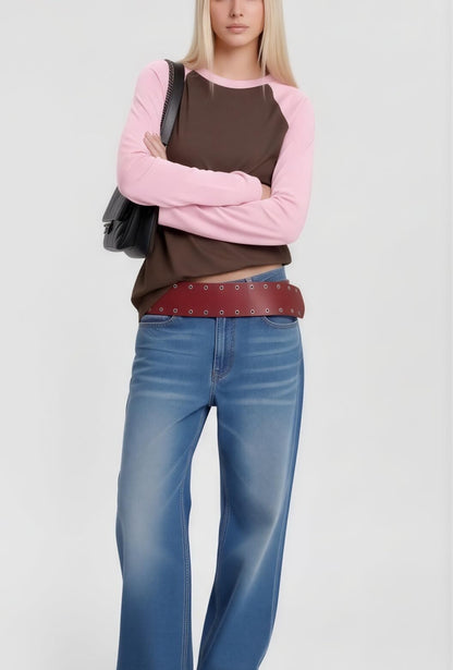 Women Long Sleeve Raglan Shirts Pollover Oversized Baseball Tops
