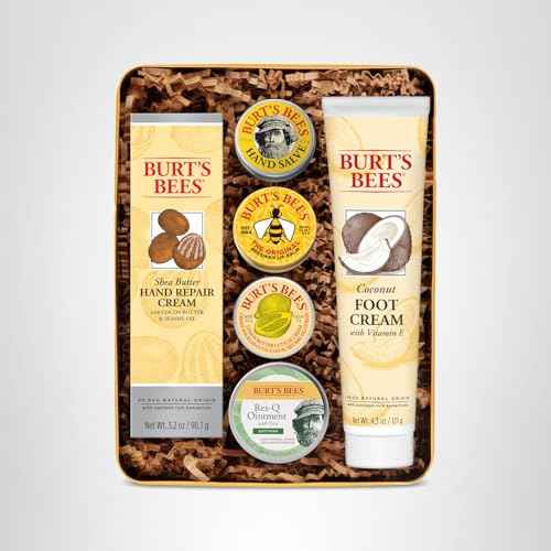 Burt's Bees Christmas Gifts, 3 Body Skincare Stocking Stuffers, Hand Repair Set, 3 Hand Creams plus Gloves - Almond Milk Hand Cream, Lemon Butter Cuticle Cream, Shea Butter Hand Repair Cream