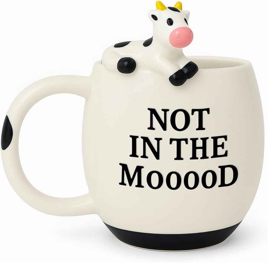 Decodyne Funny Cow Coffee Mug, White Elephant Gifts for Adults, Gag Gifts for Adults, Cute Stuff For Women and Men, Funny Coworker Office, Cool Stuff - 14 Ounce