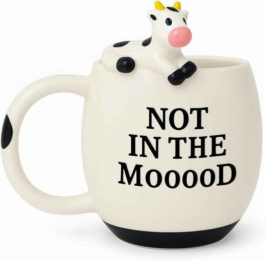 Decodyne Funny Cow Coffee Mug, White Elephant Gifts for Adults, Gag Gifts for Adults, Cute Stuff For Women and Men, Funny Coworker Office, Cool Stuff - 14 Ounce