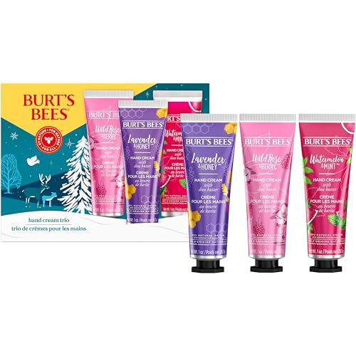 Burt's Bees Christmas Gifts, 3 Body Skincare Stocking Stuffers, Hand Repair Set, 3 Hand Creams plus Gloves - Almond Milk Hand Cream, Lemon Butter Cuticle Cream, Shea Butter Hand Repair Cream jlhbookstore.store