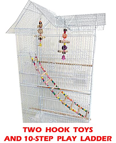 38-Inch Double Roof Top Large Flight Bird Cage with Toys Climbing Ladder Side Nesting Box Doors for Cockatiels Sun Parakeets Conures Aviary Budgie Finch Lovebird Canary Pet Bird Travel Cage