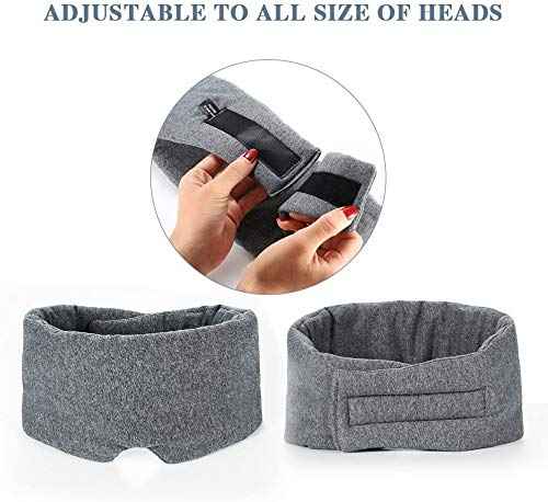 FRESHME Cotton Sleep Eye Mask for Women Men - 100% Blocking Light Travel Blindfold, Soft Zero Pressure Grey Eyes Cover with Adjustable Velcro Strap for Side Sleeper Night Sleeping, Work Nap and Yoga