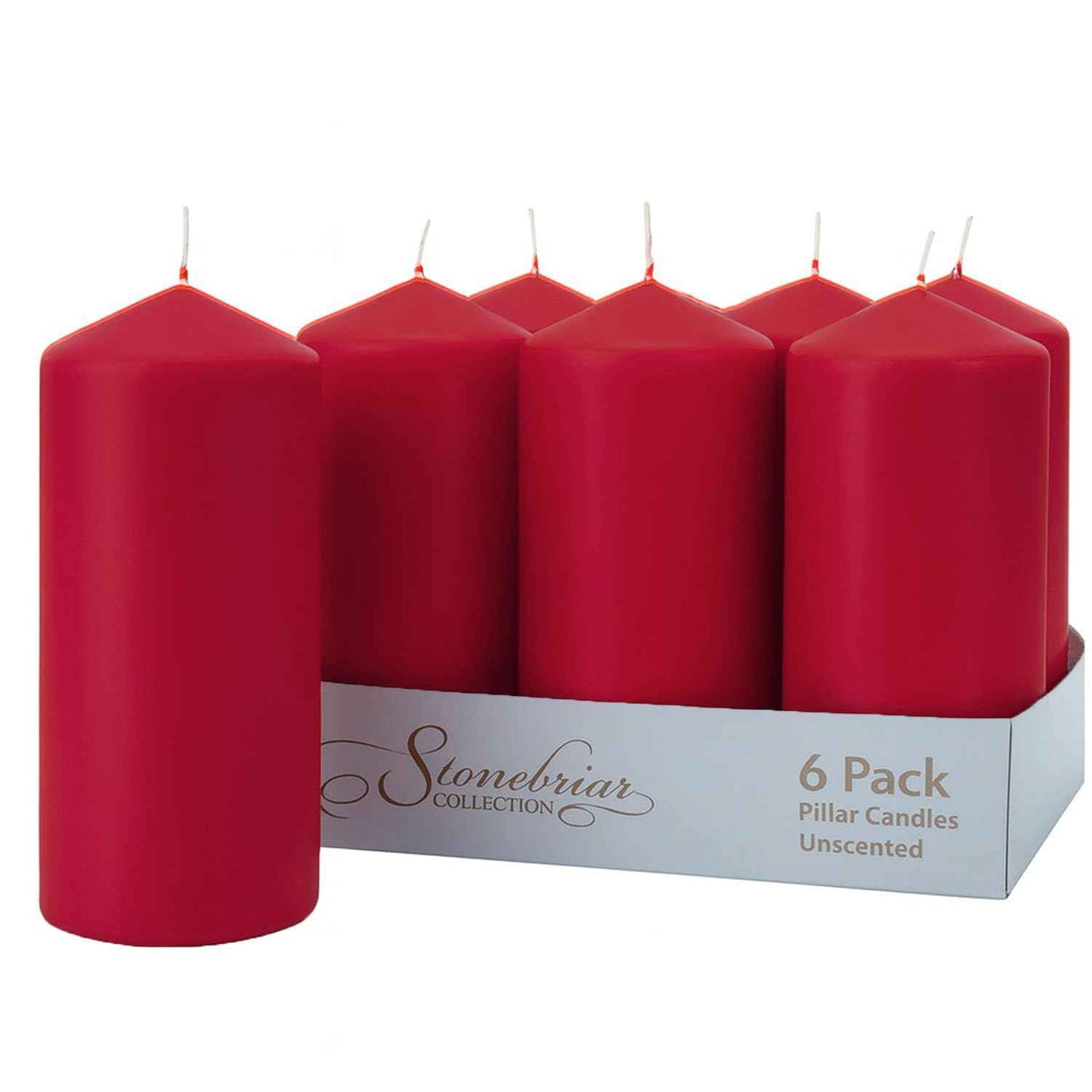 Stonebriar 6 Pack Tall 3 x 6 Inch 65 Hour Long Burning Unscented Ivory Wax Pillar Candles