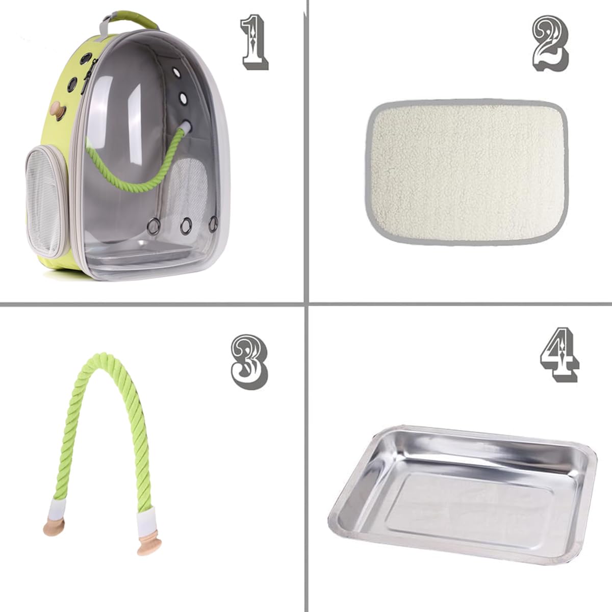 Bird Traval Carrier Cage, Clear Space Capsule Astronaut Backpack to Carry Parakeet Cockatiel Parrot with Metal Tray Wood Perch, Vet Transport School Bag