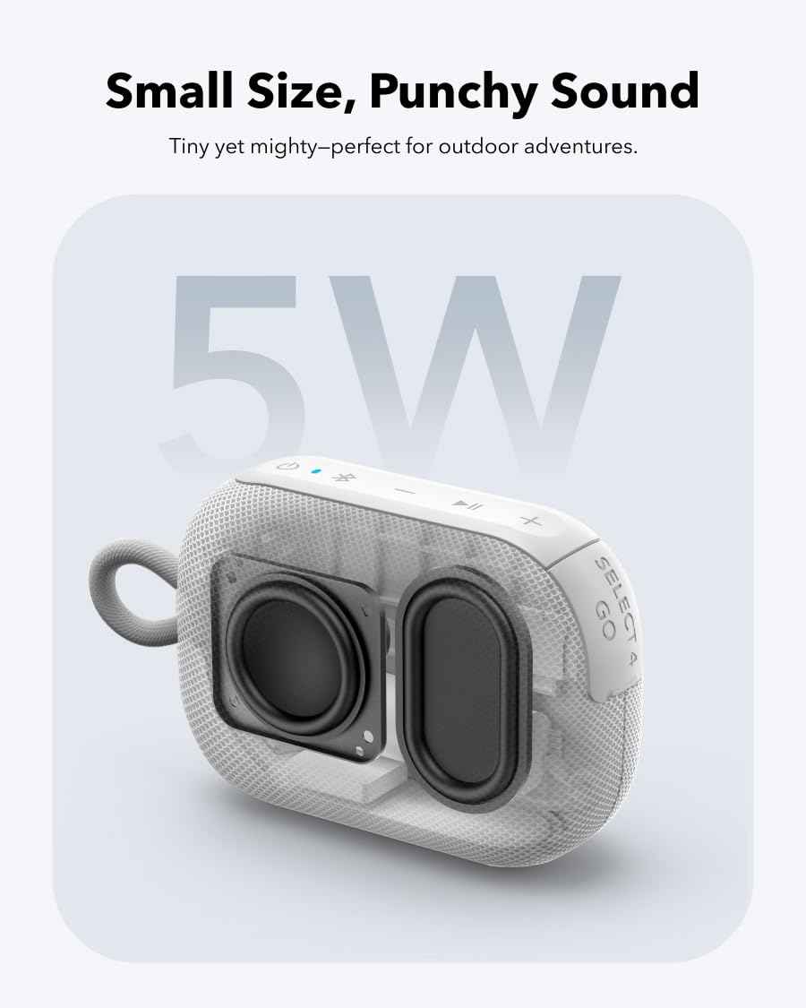 Soundcore Select 4 Go Bluetooth Shower Speaker by Anker, IP67 Waterproof/Dustproof, Ultra-Portable Speaker, Wireless, 20H Playtime, Floatable, Powerful Sound, Electronics for Outdoors/Home/Travel