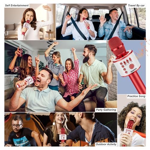 BONAOK Wireless Bluetooth Karaoke Microphone, Portable Toy Microphone for Singing, Gifts to Girls Boys Kids Adults All Age Q37（Bright Purple） jlhbookstore.store