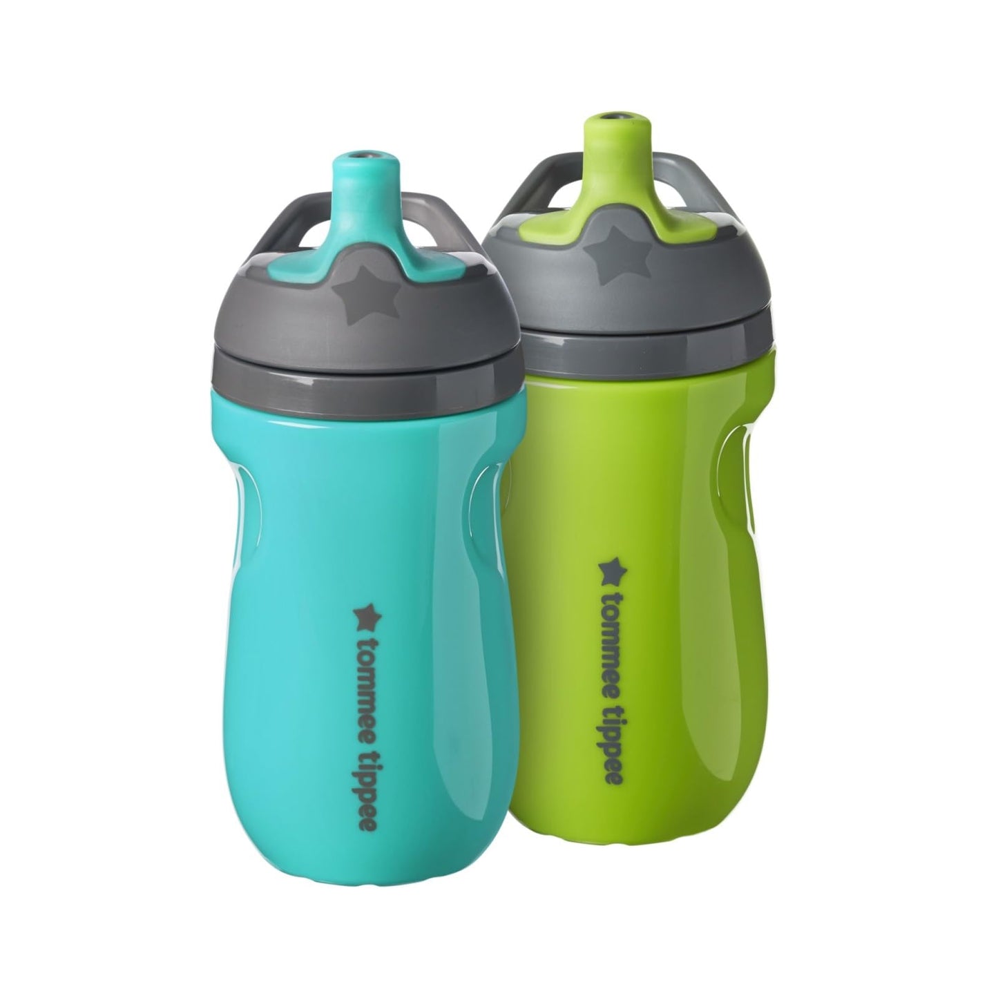 Tommee Tippee Insulated 9oz Sporty Spout Toddler Water Bottle, No Spill, Sippy Cups for Toddlers 1-3, Two-Piece Valve Helps Stop Spills, Light Blue & Orange, BPA Free, Pack of 2