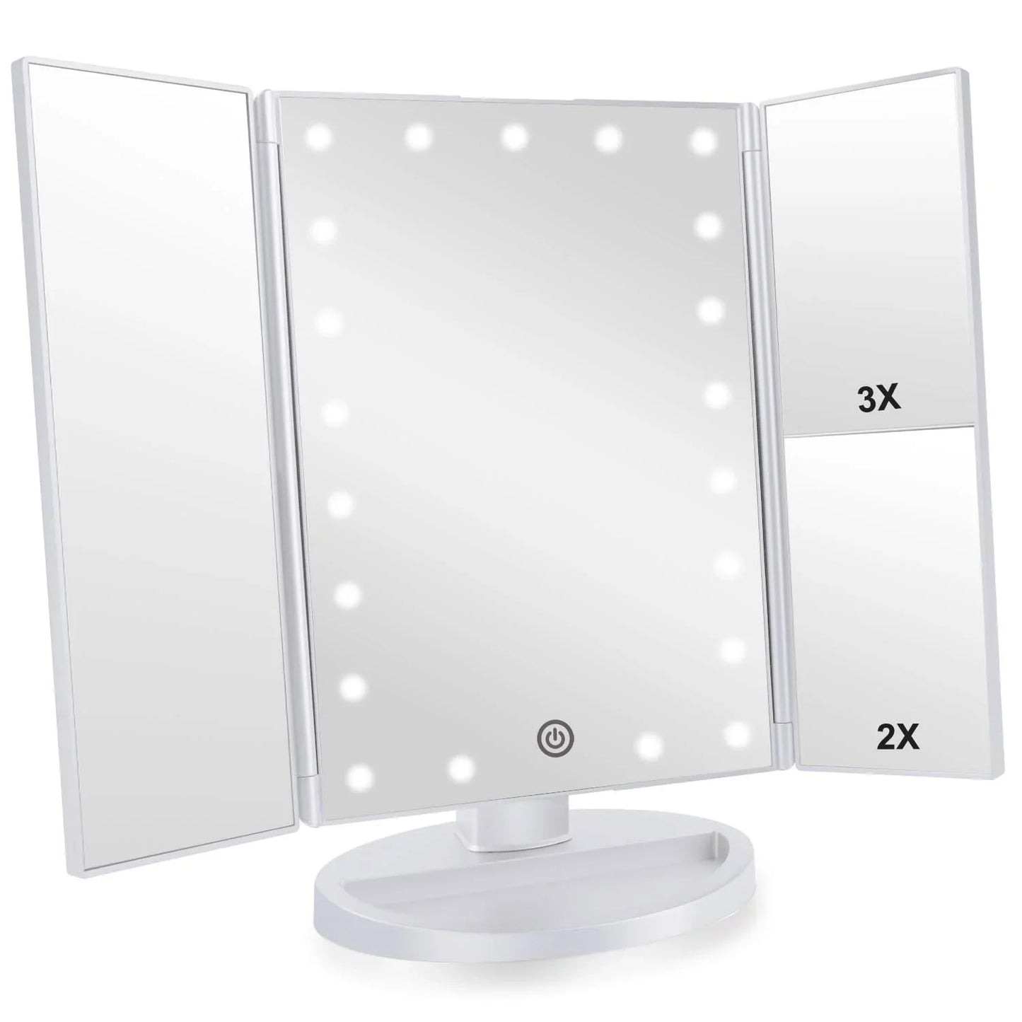 Trifold Makeup Mirror Vanity Mirror with Lights,1X 2X 3X Magnification,Touch Screen,180 Adjustable Rotation,Portable Travel Bathroom Cosmetic Mirror - Jlhbookstore.store