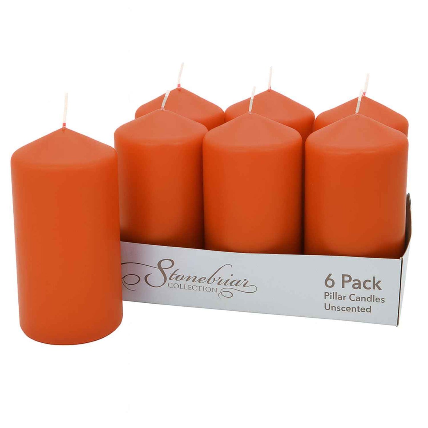 Stonebriar 6 Pack Tall 3 x 6 Inch 65 Hour Long Burning Unscented Ivory Wax Pillar Candles