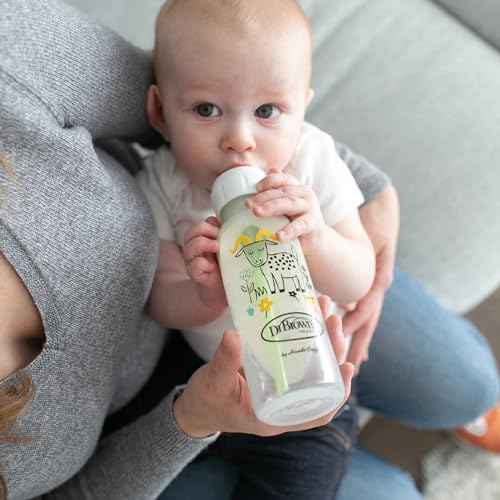 Dr. Brown's Natural Flow Anti-Colic Options+ Narrow Baby Bottle, Goat and Squirrel, 8 oz/250 mL, with Level 1 Slow Flow Nipple, BPA Free, 0m+, 2-Pack