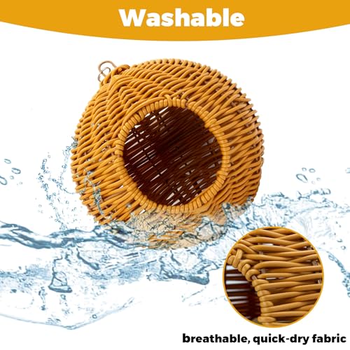Chewproof Steel Frame Bird Nest for Cage, Washable Small Bird Bed Hammock Hideout Lay Eggs Parakeet Nest Sleep, Parakeet Warm Bed House Hut for Lovebird, Canary, Budgie, Finch (Brown)