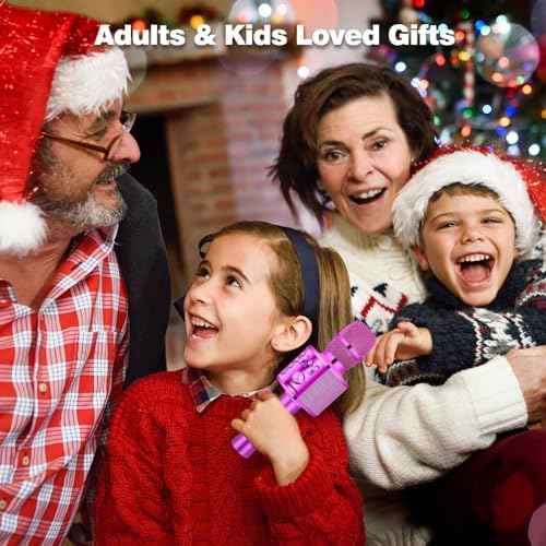 BONAOK Wireless Bluetooth Karaoke Microphone, Portable Toy Microphone for Singing, Gifts to Girls Boys Kids Adults All Age Q37（Bright Purple）