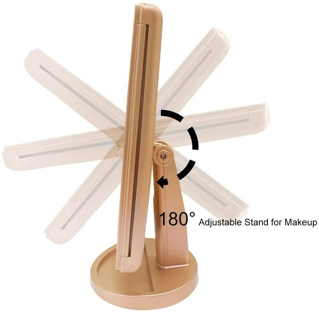 Trifold Makeup Mirror Vanity Mirror with Lights,1X 2X 3X Magnification,Touch Screen,180 Adjustable Rotation,Portable Travel Bathroom Cosmetic Mirror - Jlhbookstore.store