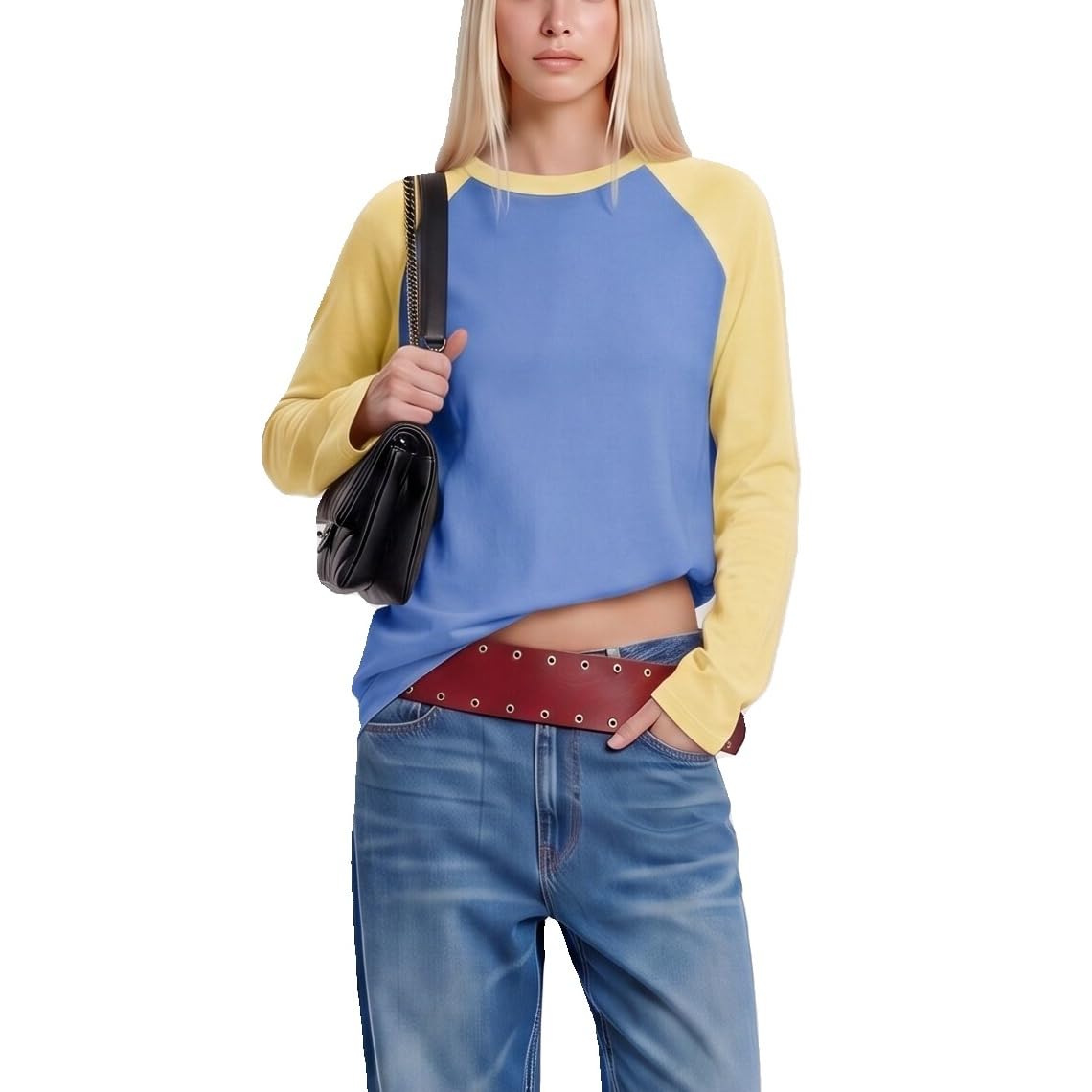 Women Long Sleeve Raglan Shirts Pollover Oversized Baseball Tops