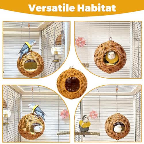 Chewproof Steel Frame Bird Nest for Cage, Washable Small Bird Bed Hammock Hideout Lay Eggs Parakeet Nest Sleep, Parakeet Warm Bed House Hut for Lovebird, Canary, Budgie, Finch (Brown)