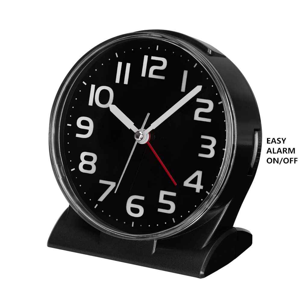 FAMICOZY 4.5" No Ticking Analog Alarm Clock,Silent Readable for Seniors,Easy to Set,Gradual Rise Alarm,Big Numbers,On/Off Switch on Side,Gentle Wake,Snooze Soft Backlight,Battery Operated,White