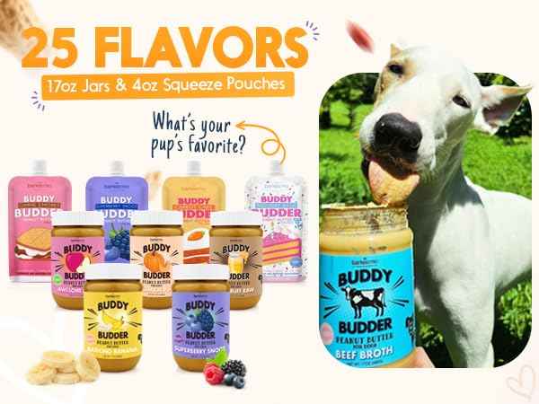 Pumpkin Pup Buddy BUDDER, 100% Natural Dog Peanut Butter, Healthy Peanut Butter Dog Treats, Made in USA, (17oz Jars)