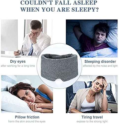 FRESHME Cotton Sleep Eye Mask for Women Men - 100% Blocking Light Travel Blindfold, Soft Zero Pressure Grey Eyes Cover with Adjustable Velcro Strap for Side Sleeper Night Sleeping, Work Nap and Yoga