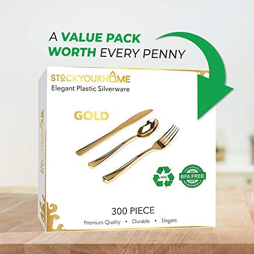 Gold Plastic Silverware Set (160 Bulk Pack) Disposable Cutlery Utensils, 80 Gold Forks, 40 Gold Knives, 40 Gold Spoons, Heavy Duty Flatware For Holidays, Parties, Dinners, Weddings, and Occasions jlhbookstore.store