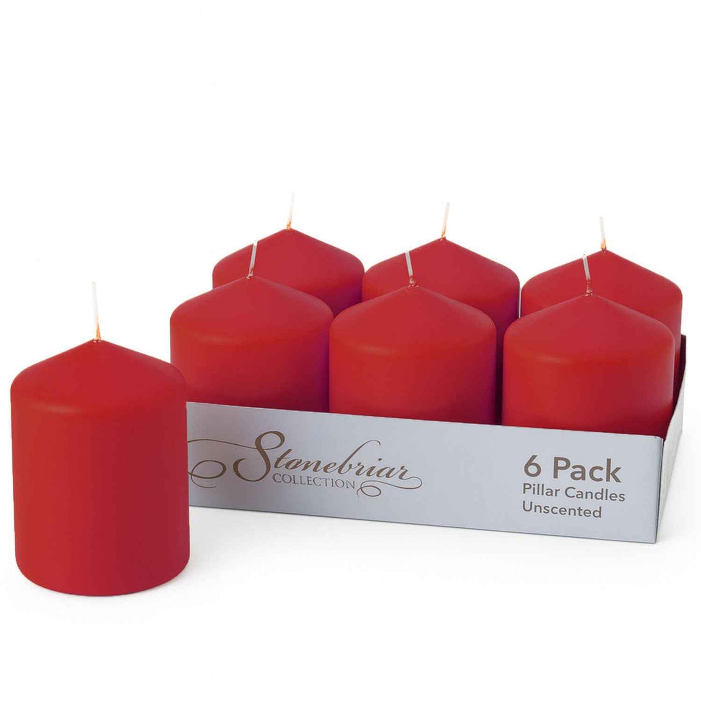 Stonebriar 6 Pack Tall 3 x 6 Inch 65 Hour Long Burning Unscented Ivory Wax Pillar Candles