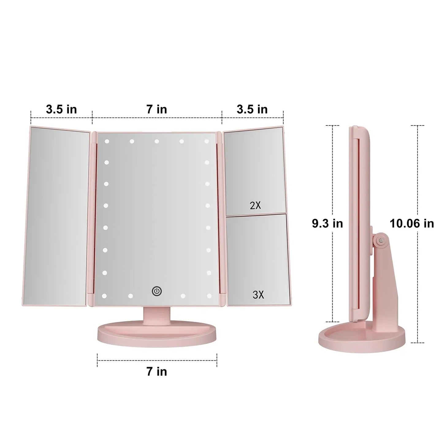 Trifold Makeup Mirror Vanity Mirror with Lights,1X 2X 3X Magnification,Touch Screen,180 Adjustable Rotation,Portable Travel Bathroom Cosmetic Mirror - Jlhbookstore.store