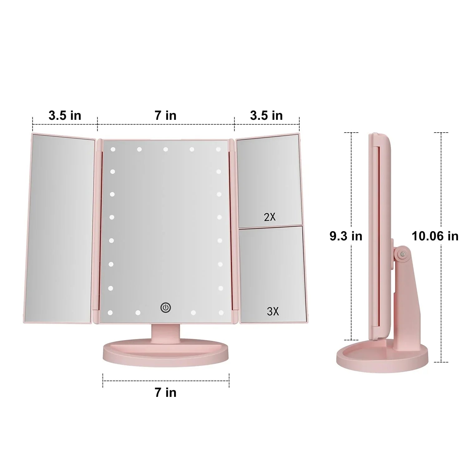 Trifold Makeup Mirror Vanity Mirror with Lights,1X 2X 3X Magnification,Touch Screen,180 Adjustable Rotation,Portable Travel Bathroom Cosmetic Mirror - Jlhbookstore.store