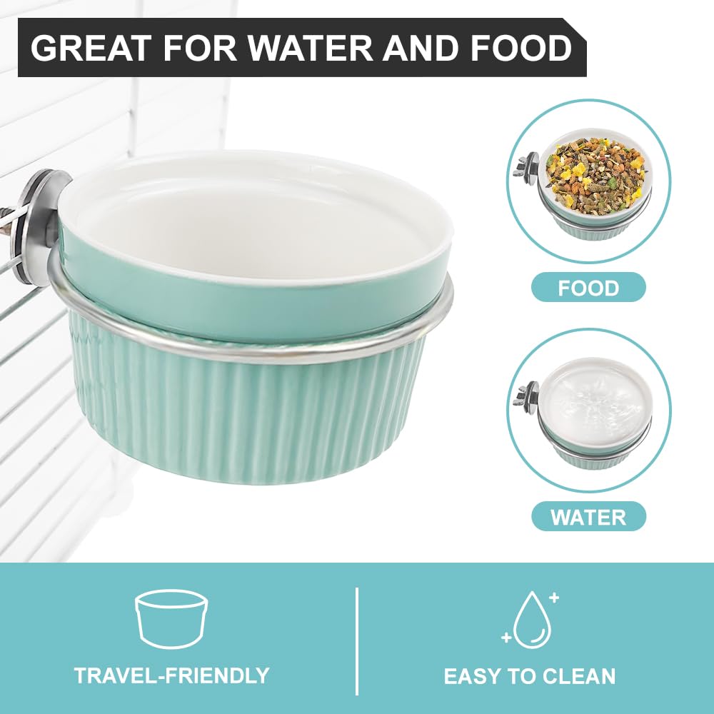 Bird Feeding Cups Parrot Food Cage Bowl Clamp Holder Coop Cup, Ceramic Bird Cage Water Bowl, Pet Feeder Cage for Parakeet African Greys Conure Cockatiels Lovebird Budgie-Blue