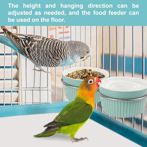 Bird Feeding Cups Parrot Food Cage Bowl Clamp Holder Coop Cup, Ceramic Bird Cage Water Bowl, Pet Feeder Cage for Parakeet African Greys Conure Cockatiels Lovebird Budgie-Blue