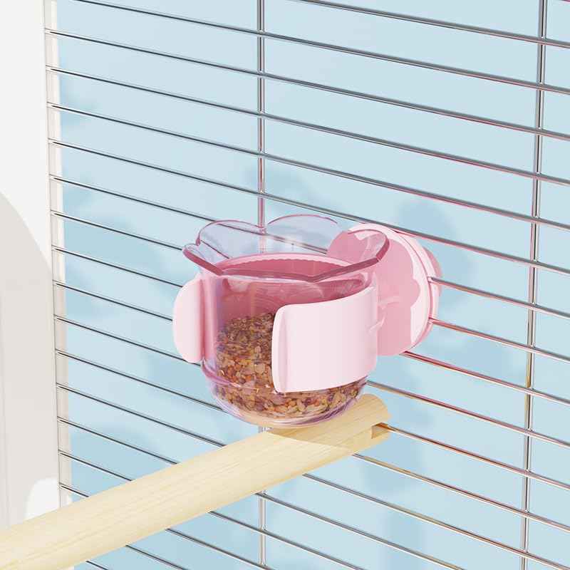 2pcs/4pcs PET Bird Bowls with Clamp, Bird Cage Feeder, Durable Water Bowl, Feeding Cups, Water Feeder for Cockatiel, Parakeet, Macaw, Finches, Lovebirds, Small Animals Gray (Pink, 2pcs)