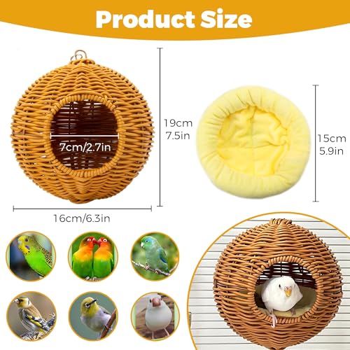 Chewproof Steel Frame Bird Nest for Cage, Washable Small Bird Bed Hammock Hideout Lay Eggs Parakeet Nest Sleep, Parakeet Warm Bed House Hut for Lovebird, Canary, Budgie, Finch (Brown)
