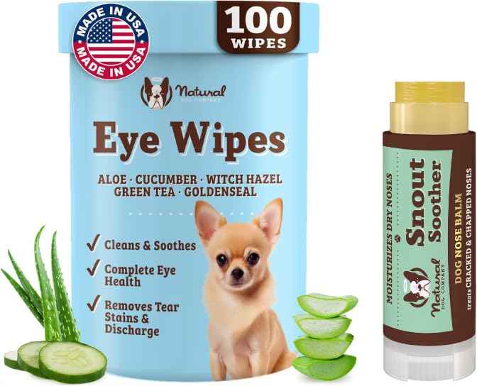 Natural Dog Company Wrinkle Wipes for Dogs, 100 Count, Hypoallergenic Dog Wipes, Wrinkle Wipes French Bulldog, Cleaning & Deodorizing, Dog Wipes for Grooming Faces, Paws & Butts
