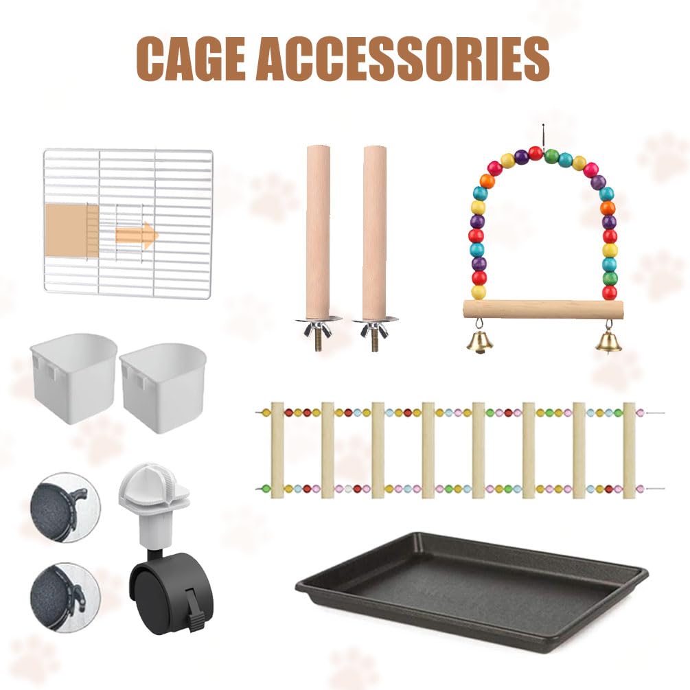 Bird Cage Parakeet Cage with Bird Toys & Slide-Out Tray, Wooden Perches, Rolling Stand, Swing & Bowls – Spacious Indoor Bird House for Parrot, Parakeets, Cockatiel, Lovebird and Small Mid-Sized Birds
