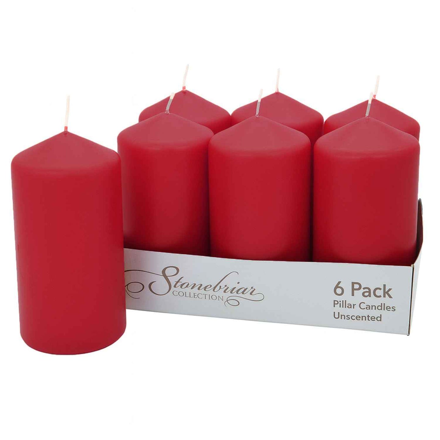 Stonebriar 6 Pack Tall 3 x 6 Inch 65 Hour Long Burning Unscented Ivory Wax Pillar Candles